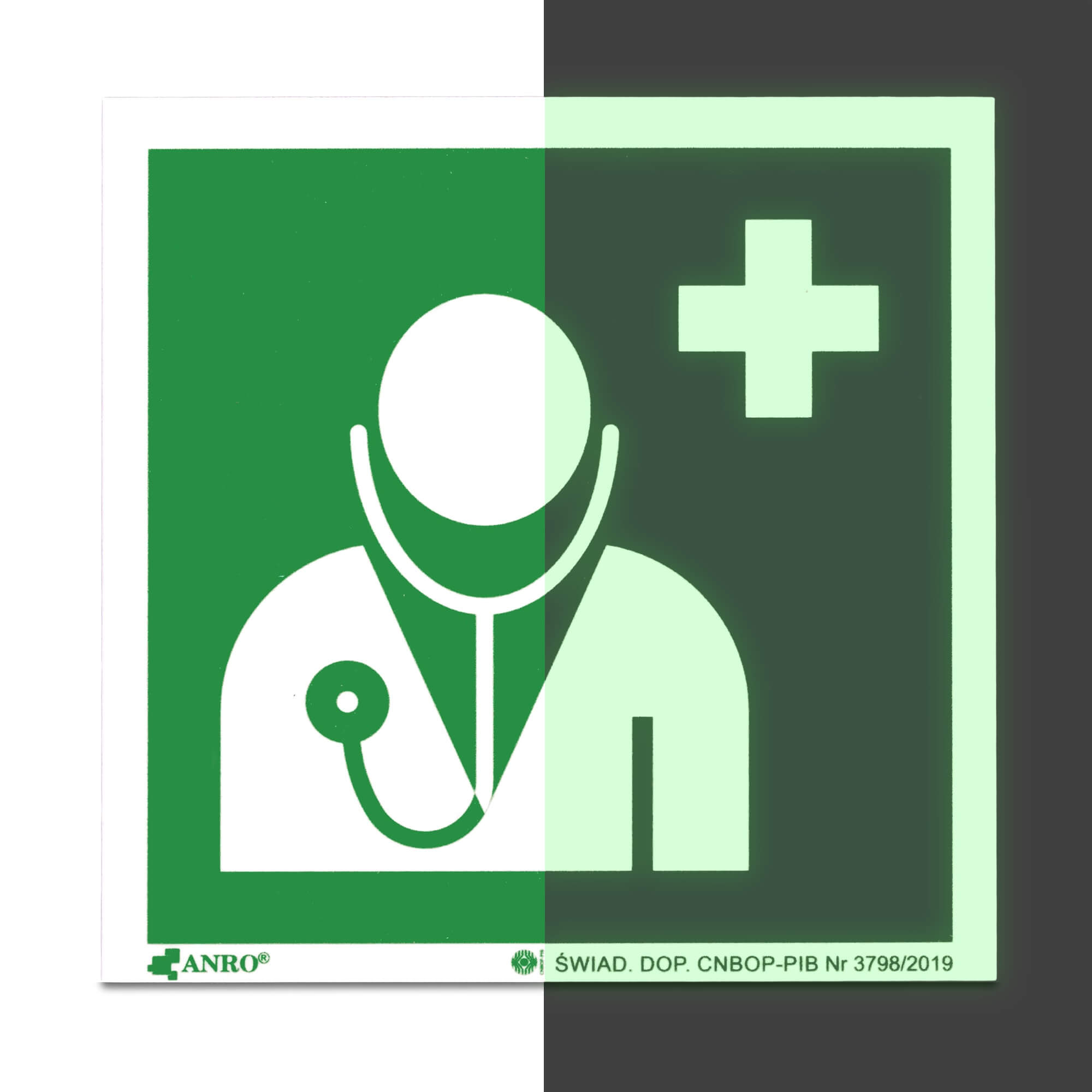 TABLICZKA ZNAK BHP LEKARZ E009 ŚWIECĄCY2