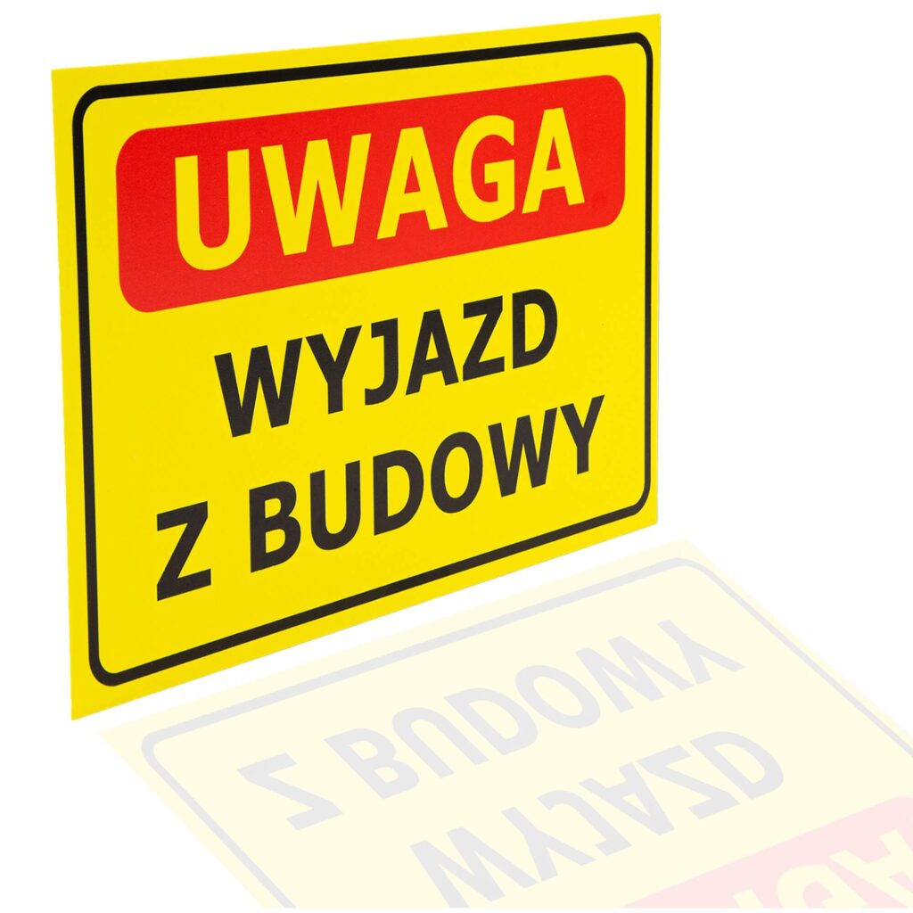 Tablica Piktogram 32x21 Cm "Uwaga Wyjazd Z Budowy" | PRINTIMA